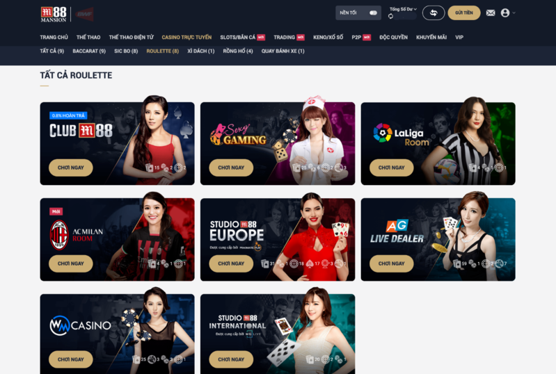 chọn sảnh casino để chơi roulette m88