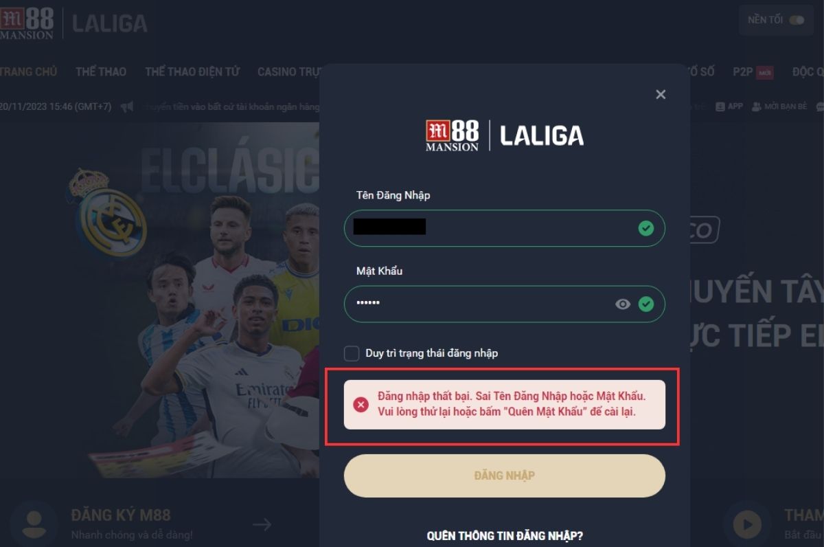 người dùng đăng nhập sai mật khẩu m88 nhiều lần