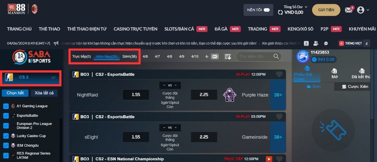 chọn trận đấu cs:go tại sảnh chơi