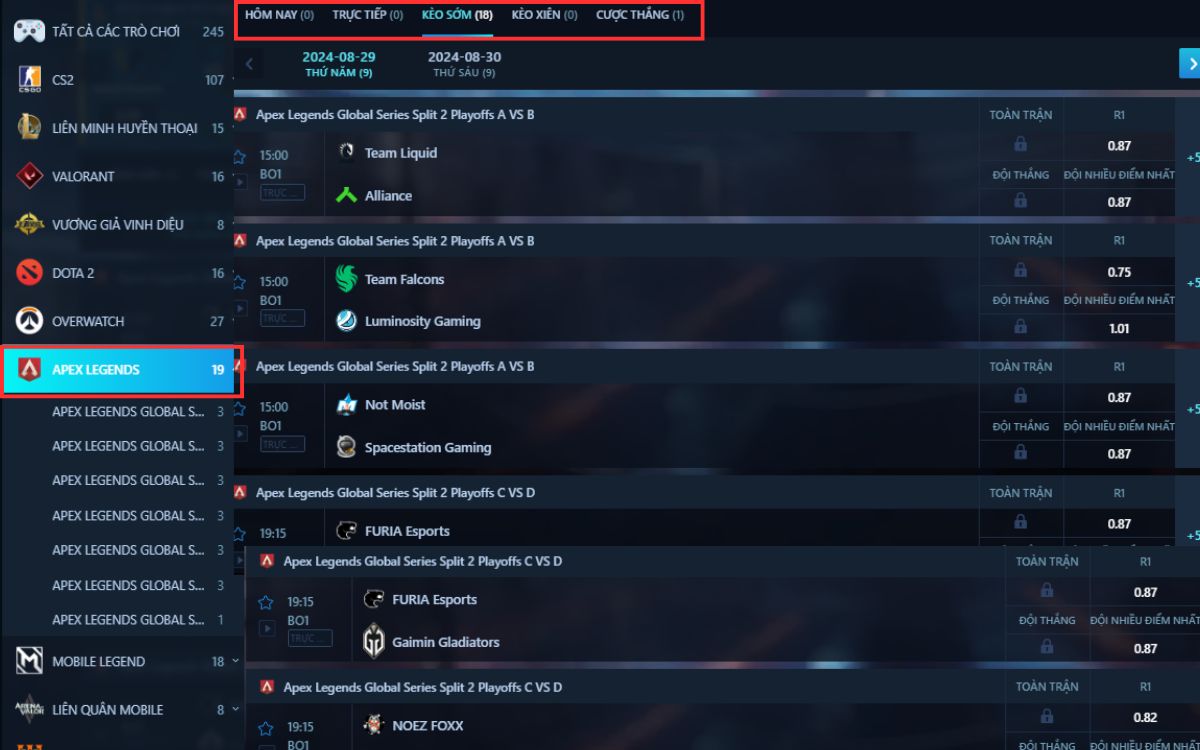 tìm trận đấu apex legends m88 muốn cược